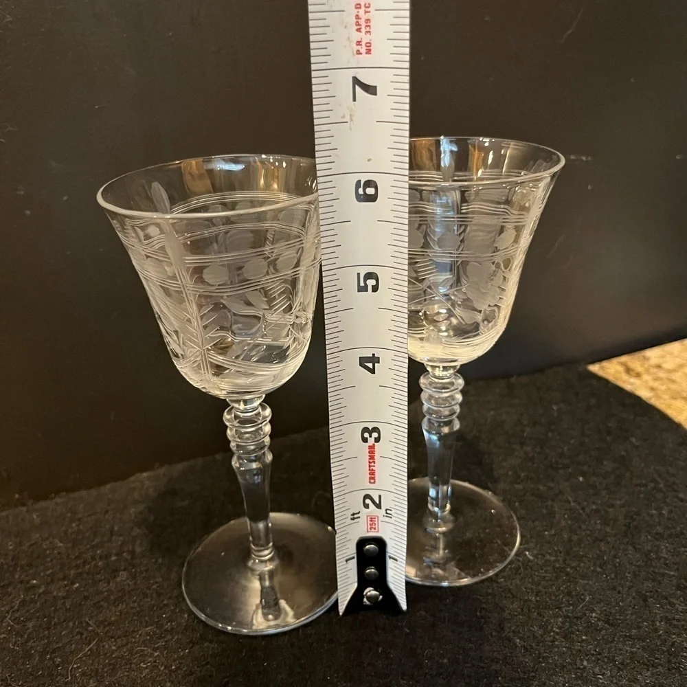 Vintage Etched Cordial Aperitif Glasses Set of Two